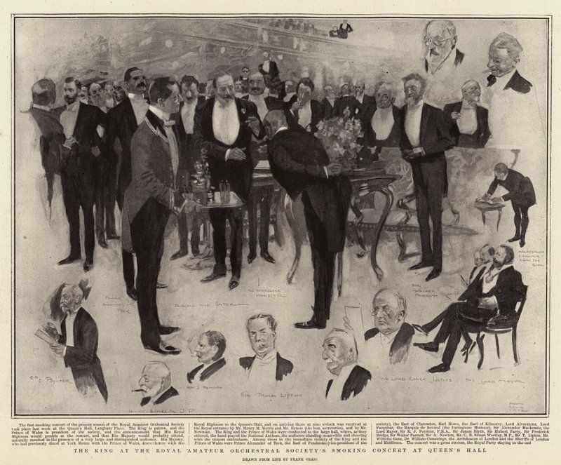 O rei no show de fumar da Royal Amateur Orchestral Society no Queen&39;s Hall de Frank Craig