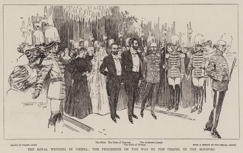 O casamento real em Viena, a procissão no caminho para a capela do Hofburg de Frank Craig