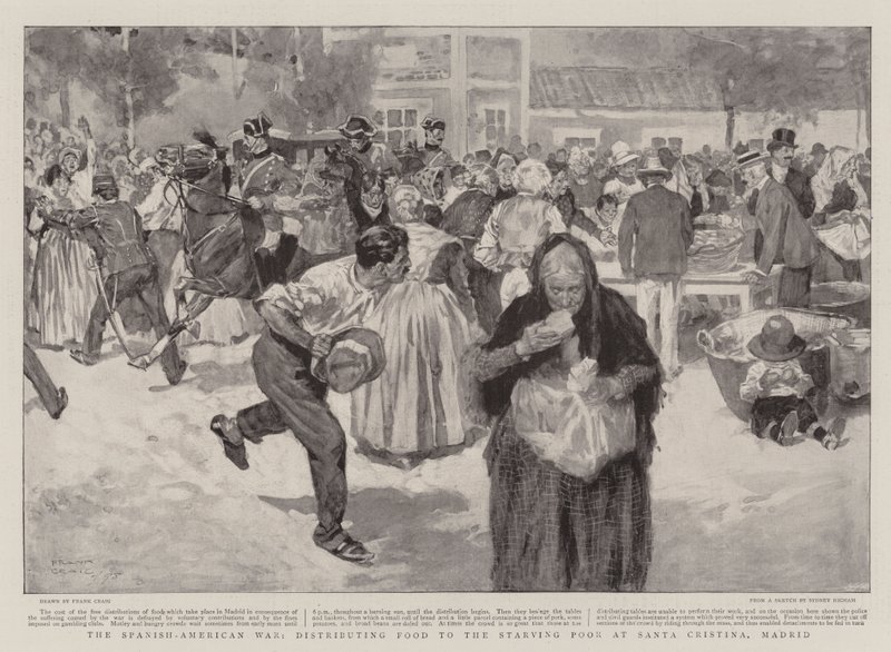 A guerra hispano-americana, distribuindo comida aos pobres famintos em Santa Cristina, Madri de Frank Craig