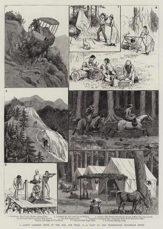 Excursão de acampamento de uma senhora no distante, Far West, II, uma visita às minas da montanha de Washington de Frank Dadd