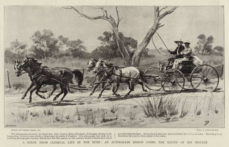 Uma cena da vida clerical no Bush, um bispo australiano que vai na ronda da sua diocese de Frank Dadd