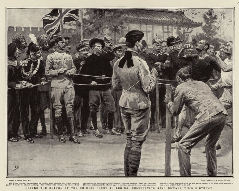 Antes do retorno da corte chinesa a Pequim, celebrando o aniversário do rei Eduardo VII de Frank Dadd