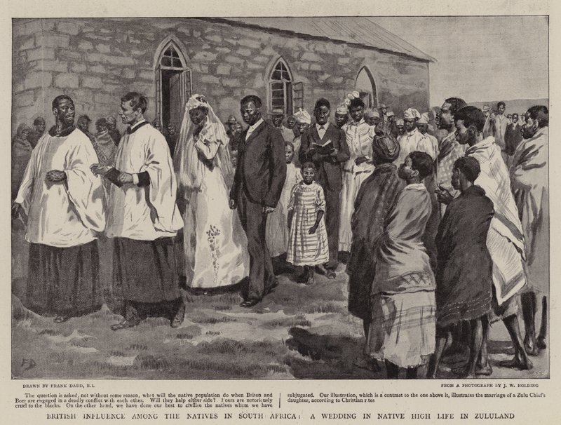 Influência britânica entre os nativos na África do Sul, um casamento em alta vida nativa na Zululândia de Frank Dadd