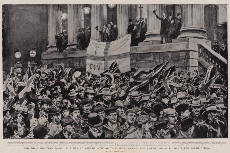 Por causa de seu país, os Voluntários Imperiais da Cidade de Londres passando pela Mansion House na Rota da África do Sul de Frank Dadd