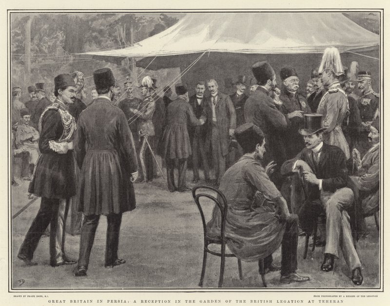 Grã-Bretanha na Pérsia, uma recepção no jardim da legação britânica em Teerã de Frank Dadd