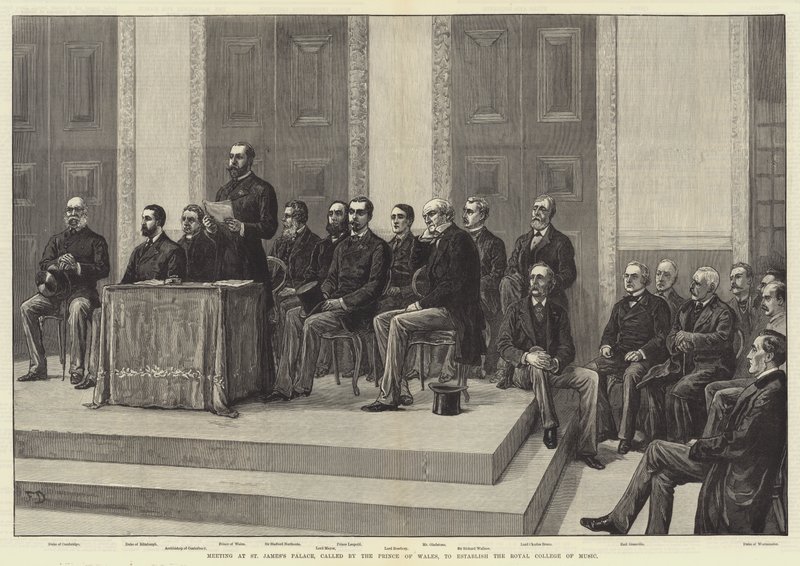 Encontro no Palácio de St. James, chamado pelo Príncipe de Gales, para estabelecer o Royal College of Music de Frank Dadd