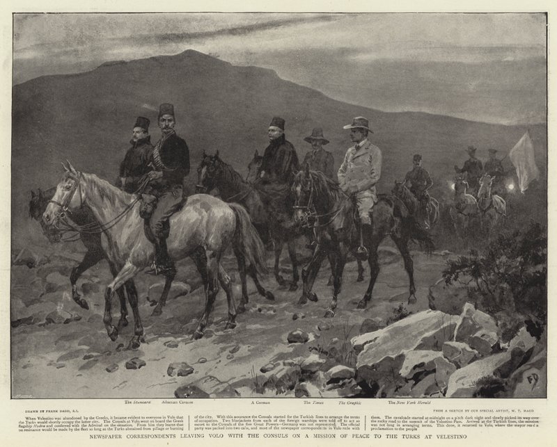 Correspondentes de jornal deixando Volo com os Cônsules em uma missão de paz para os turcos em Velestino de Frank Dadd