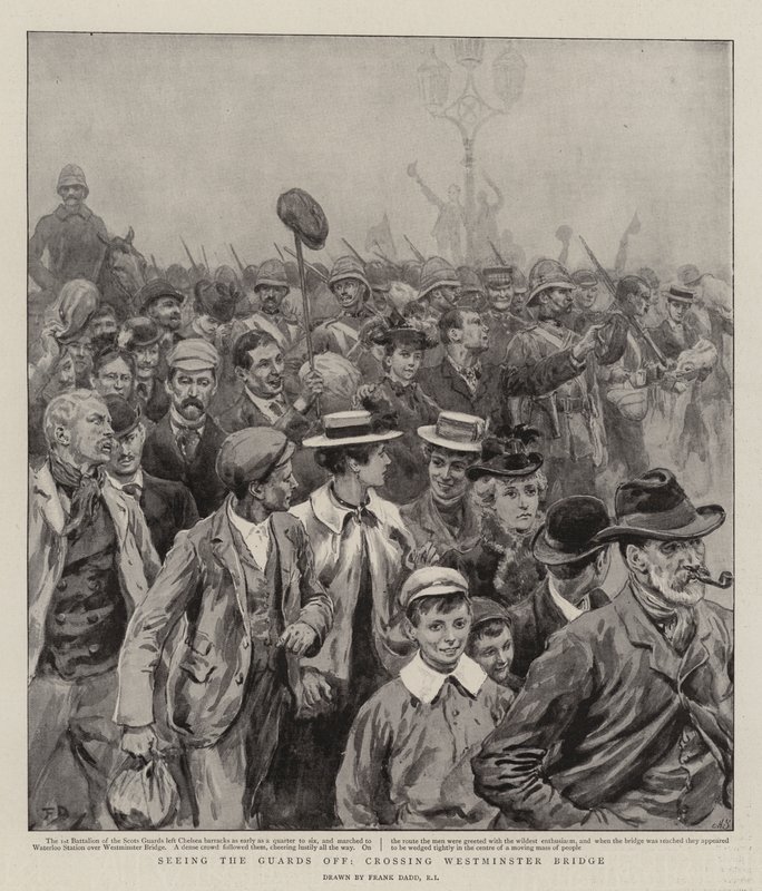 Vendo os guardas, atravessando a ponte de Westminster de Frank Dadd