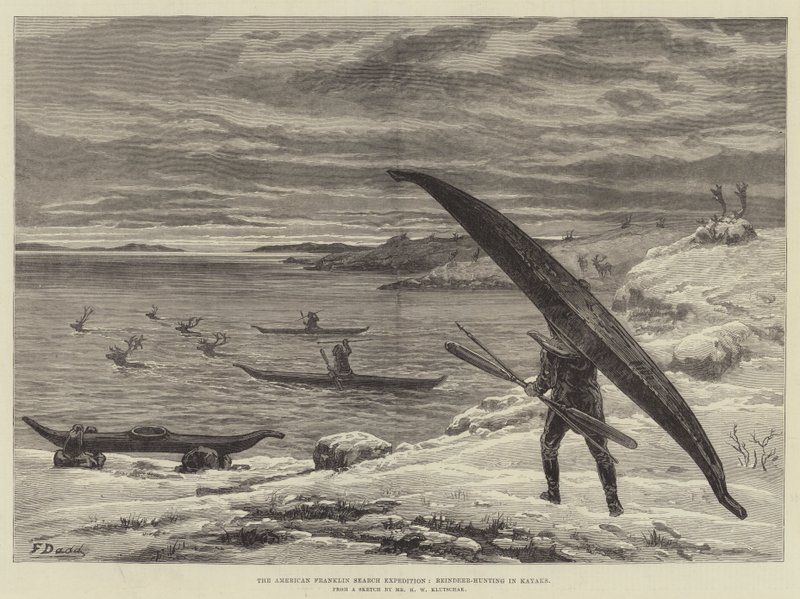 A American Franklin Search Expedition, caça de renas em caiaques de Frank Dadd