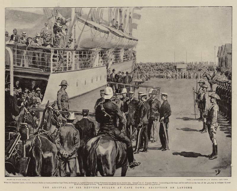 A chegada de Sir Redvers Buller na Cidade do Cabo, recepção em desembarque de Frank Dadd