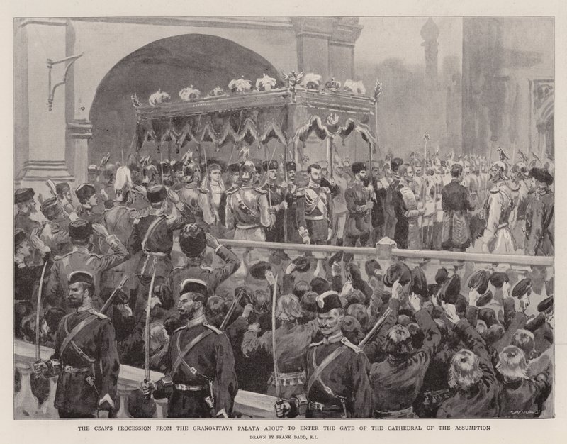 Procissão do Czar do Granovitaya Palata prestes a entrar no Portão da Catedral da Assunção de Frank Dadd