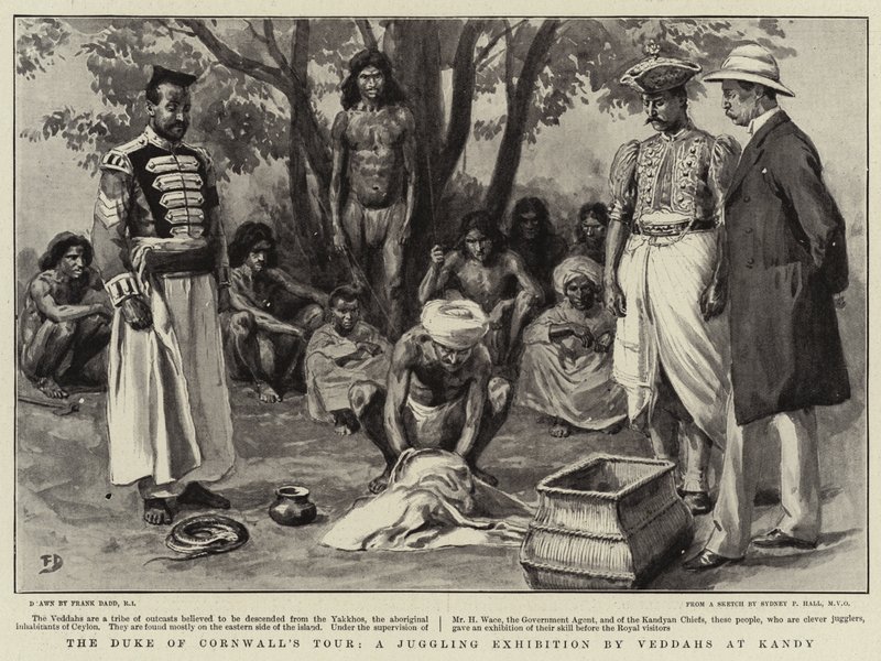 Tour do duque de Cornwall, uma exibição de malabarismo de Veddahs em Kandy de Frank Dadd