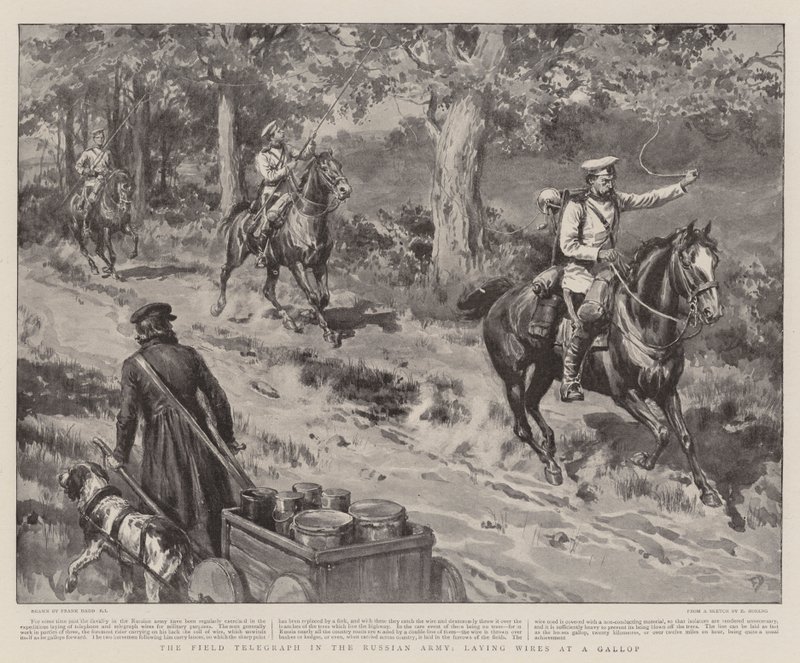 O Telégrafo de Campo no Exército Russo, colocando Fios em um Galope de Frank Dadd