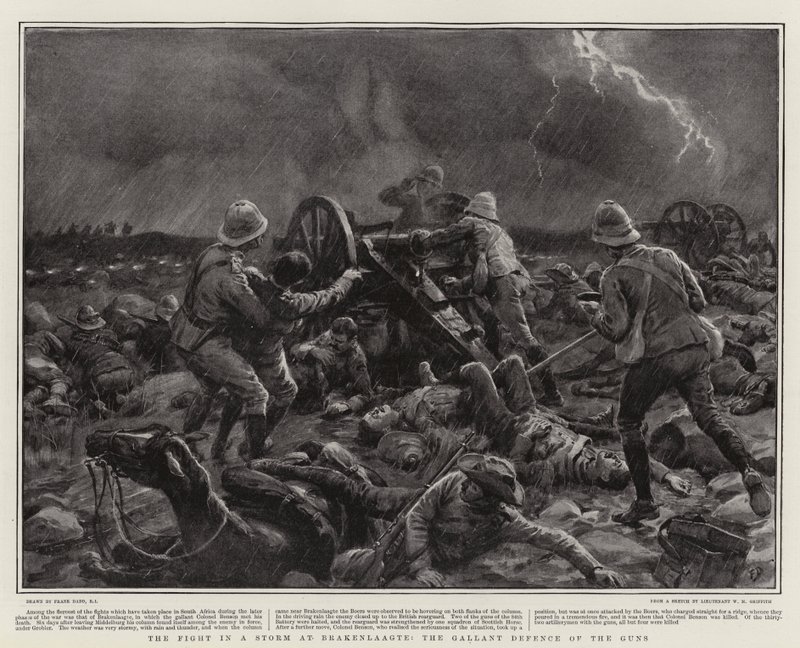 A luta em uma tempestade em Brakenlaagte, a defesa galante das armas de Frank Dadd