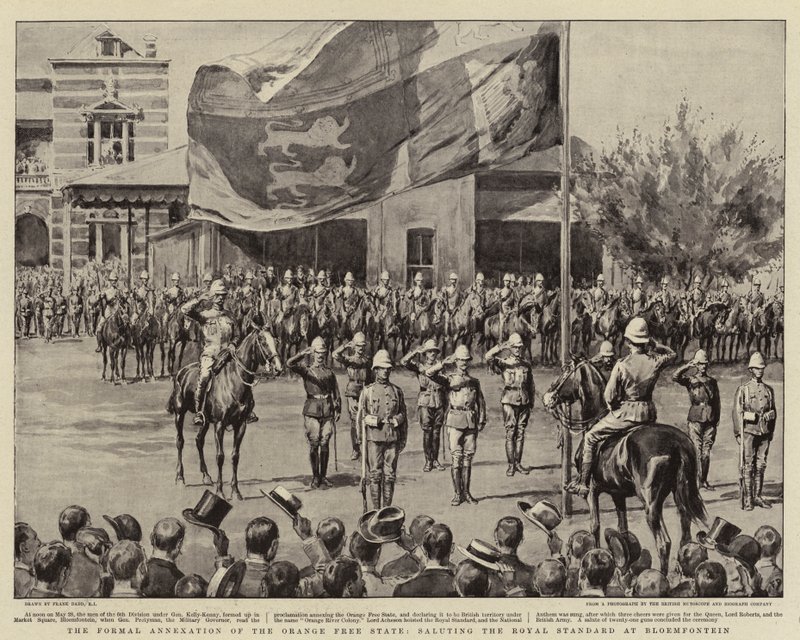 A anexação formal do Estado Livre de Orange, saudando o Royal Standard em Bloemfontein de Frank Dadd