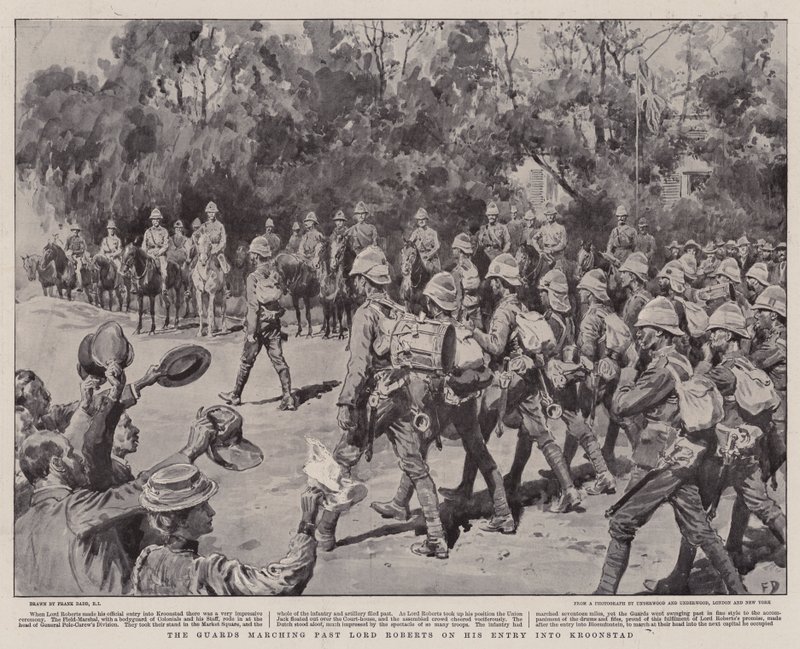Os guardas marchando por Lord Roberts em sua entrada na Kroonstad de Frank Dadd