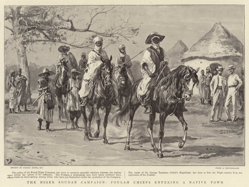 Campanha do Níger Sudão, Chefes Foulah entrando em uma cidade indígena de Frank Dadd