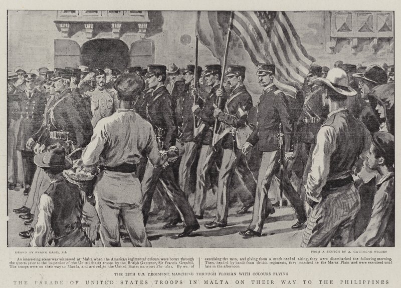 O desfile das tropas dos Estados Unidos em Malta a caminho das Filipinas de Frank Dadd