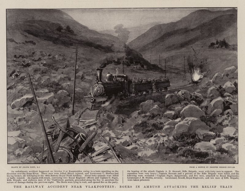 O Acidente Ferroviário perto de Vlakfontein, Boers em Ambush atacando o Trem de Socorro de Frank Dadd