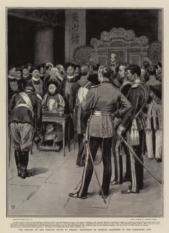O regresso do tribunal chinês a Pequim, recepção de ministros dos Negócios Estrangeiros na Cidade Proibida de Frank Dadd
