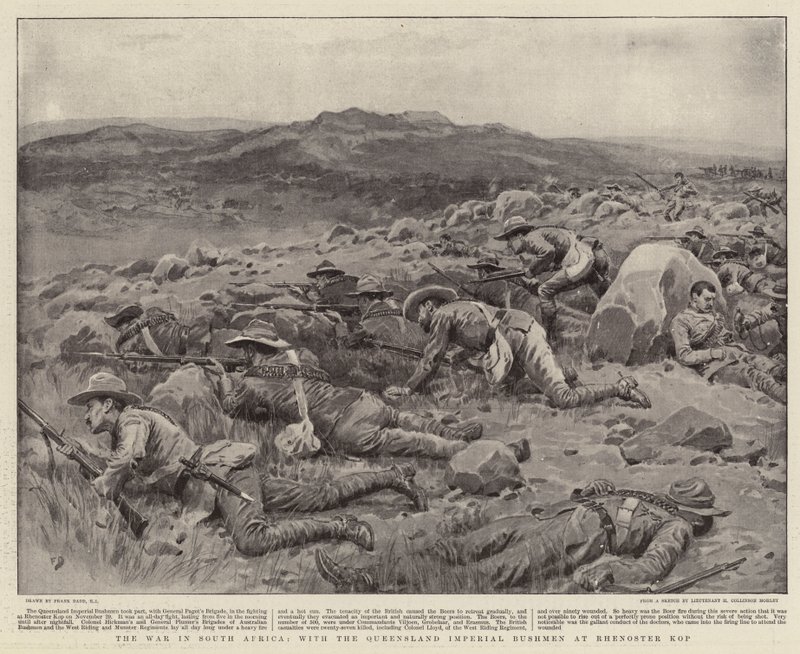 A guerra na África do Sul, com os bosquímanos imperiais de Queensland em Rhenoster Kop de Frank Dadd