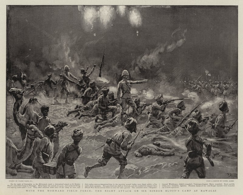 Com a Força de Campo de Mohmand, o Ataque Noturno no Acampamento do Sangue de Sir Bindon em Nawagai de Frank Dadd