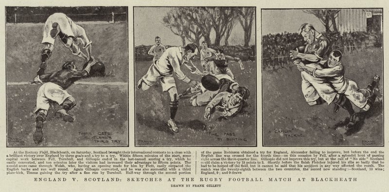 Inglaterra v Escócia, Sketches no jogo de futebol de rugby no Blackheath de Frank Gillett