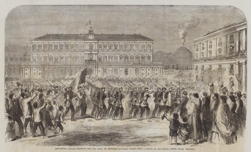 A Brigada Britânica marchando para o Largo St. Francesco di Paola, Nápoles de Frank Vizetelly