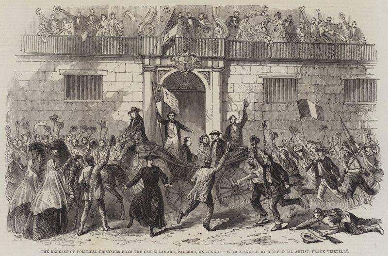 A libertação dos prisioneiros políticos do Castellamare, Palermo, em 19 de junho de Frank Vizetelly