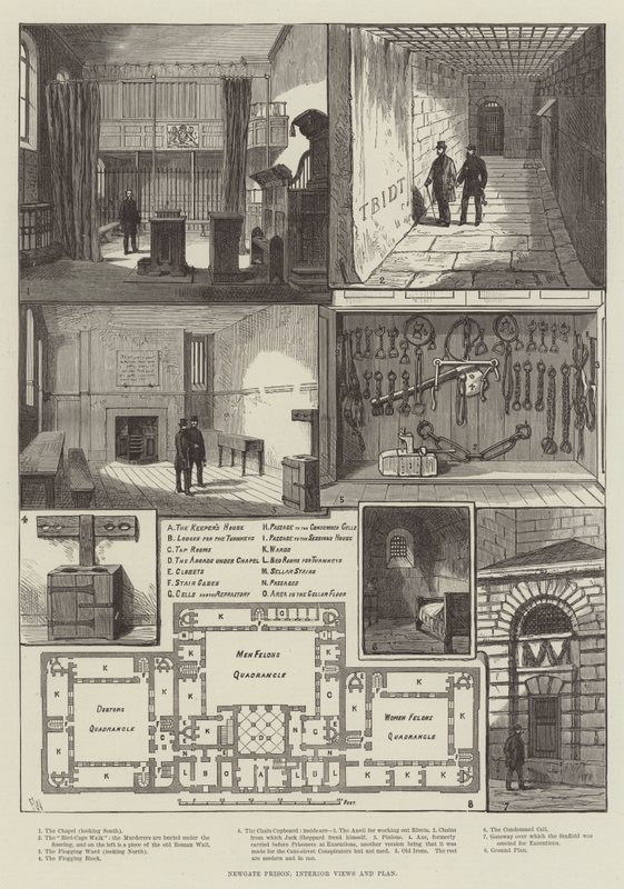 Prisão de Newgate, vistas interiores e plano de Frank Watkins