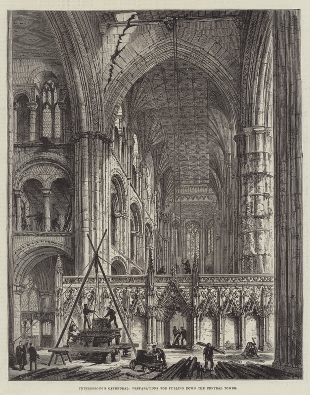 Catedral de Peterborough, preparativos para derrubar a torre central de Frank Watkins
