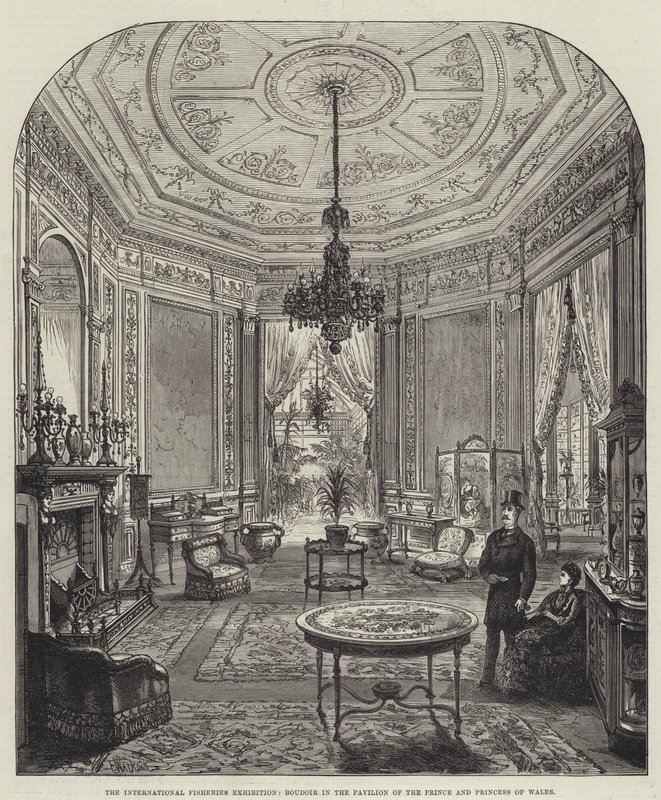 A Exposição Internacional de Pesca, Boudoir no Pavilhão do Príncipe e Princesa de Gales de Frank Watkins