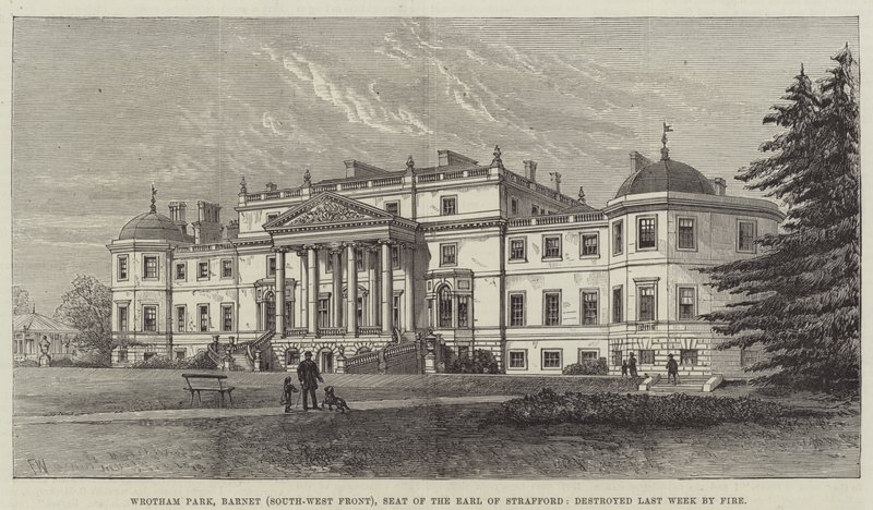 Wrotham Park, Barnet (Sudoeste), Assento do Conde de Strafford, destruído na semana passada por Fire de Frank Watkins