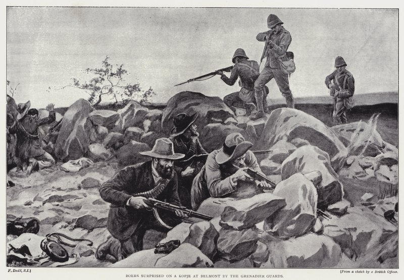 Boers surpreendidos com um kopje em Belmont pelos Guardas Grenadier (litho) de Frank (after) Dadd
