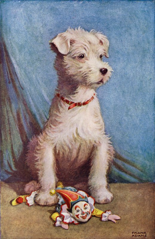 Cão com um palhaço de brinquedo (cor litho) de Frank Adams