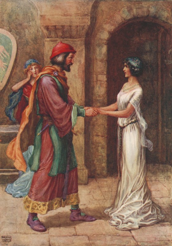 Geraldine e o Barão, de Christabel por Samuel Taylor Coleridge (cor litho) de Frank Adams