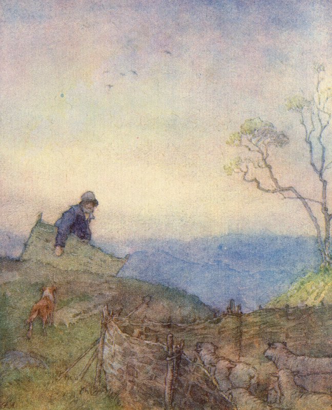 Ilustração para The Scholar-Gipsy por Matthew Arnold (lito colorido) de Frank Adams