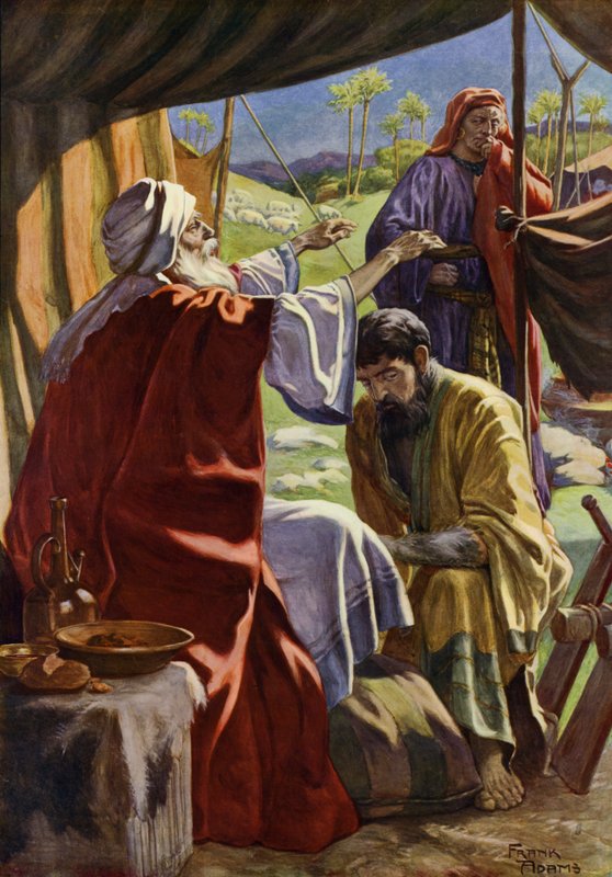 Jacob Obtendo a Bênção (cor litho) de Frank Adams