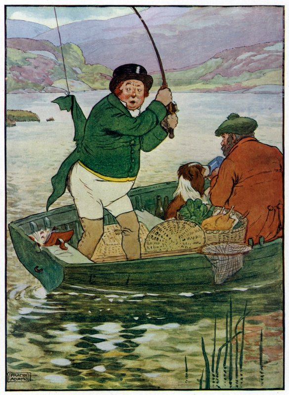 Três Pescadores Alegres (cor litho) de Frank Adams