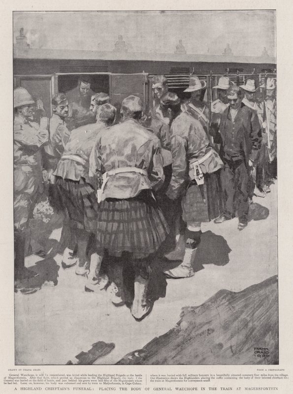 Funeral de um cacique das montanhas, colocando o corpo do general Wauchope no trem em Magersfontein de Frank Craig