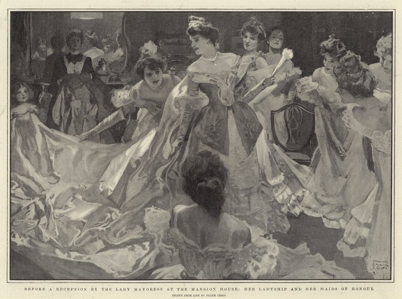 Antes de uma recepção pela senhora prefeita na casa da mansão, seu Ladyship e seus Maids de honra de Frank Craig