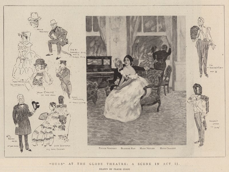 "Nosso" no Globe Theatre, uma Cena no Acto II (litho) de Frank Craig