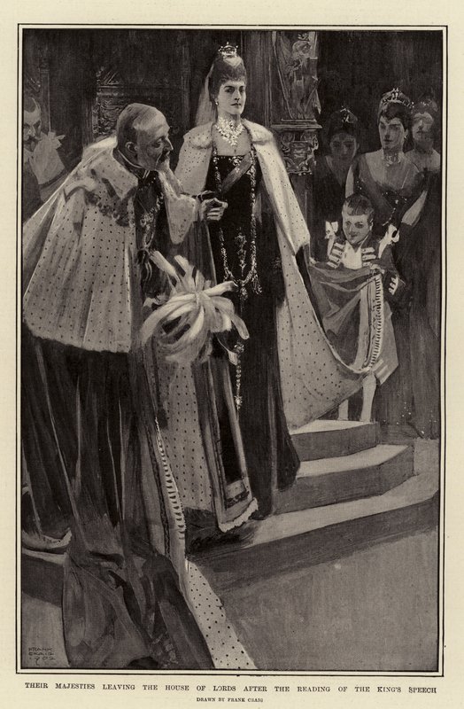 Suas Majestades deixando a Câmara dos Lordes após a leitura do discurso do rei de Frank Craig