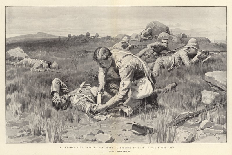 Um herói não-combatente na frente de um cirurgião no trabalho na linha de fogo de Frank Dadd