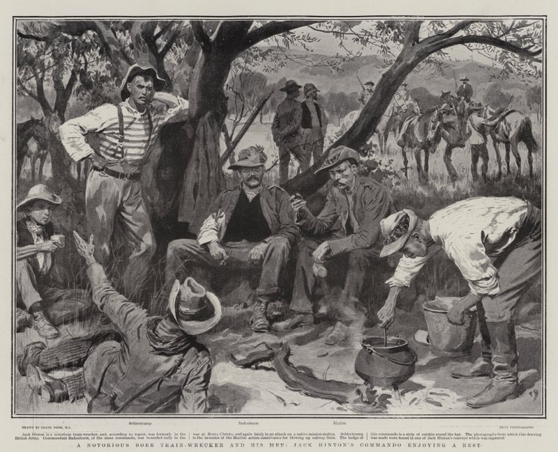 Um Notorious Boer Train-Wrecker e seus homens, Commando de Jack Hinton desfrutando de um descanso de Frank Dadd