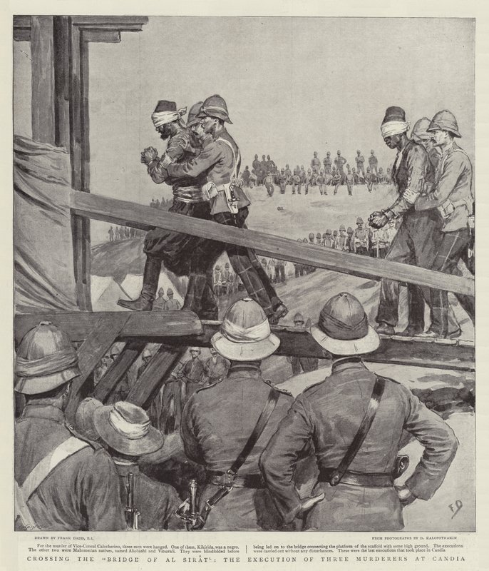 Cruzando a ponte de Al Sirat, a execução de três assassinos em Candia de Frank Dadd