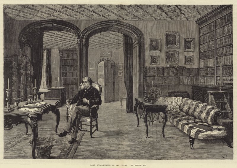 Lord Beaconsfield em sua biblioteca em Hughenden de Frank Dadd