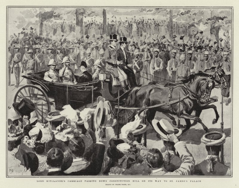 Lord Kitchener&39;s Carriage passando por Constitution Hill a caminho do Palácio de St. James de Frank Dadd