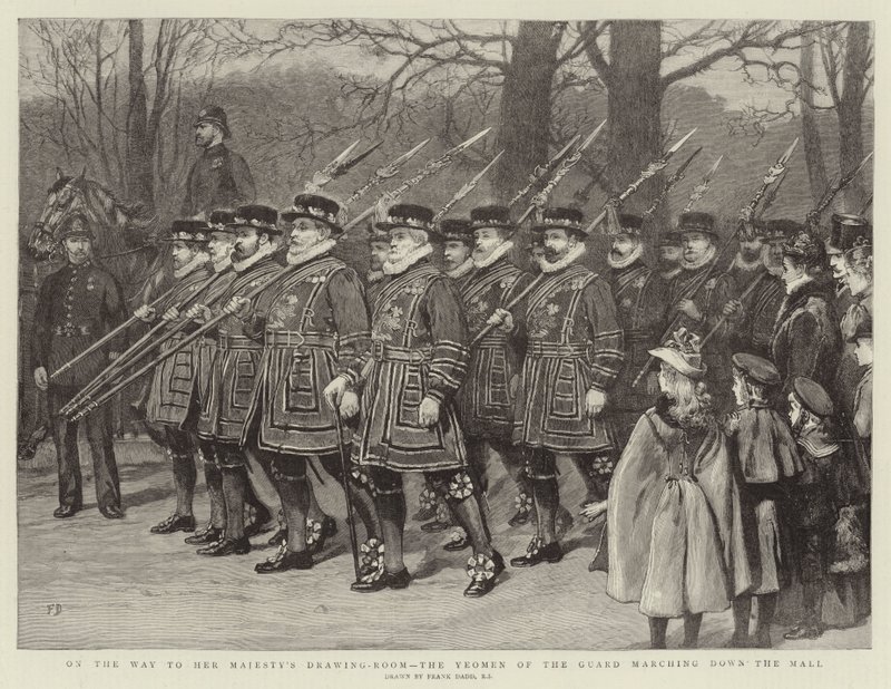 No Caminho para a Sala de Sua Majestade, os Yeomen da Guarda marchando pelo shopping de Frank Dadd