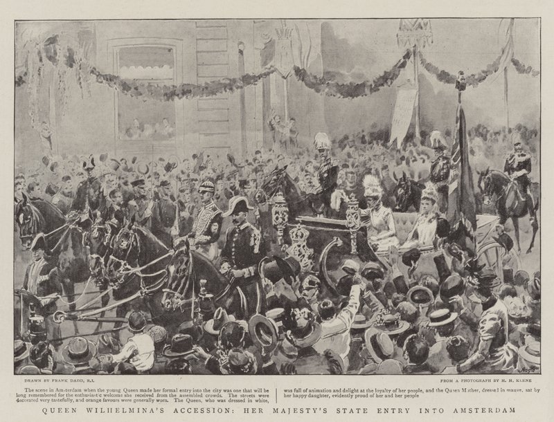 Adesão da Rainha Wilhelmina, entrada do Estado de Sua Majestade em Amsterdã de Frank Dadd